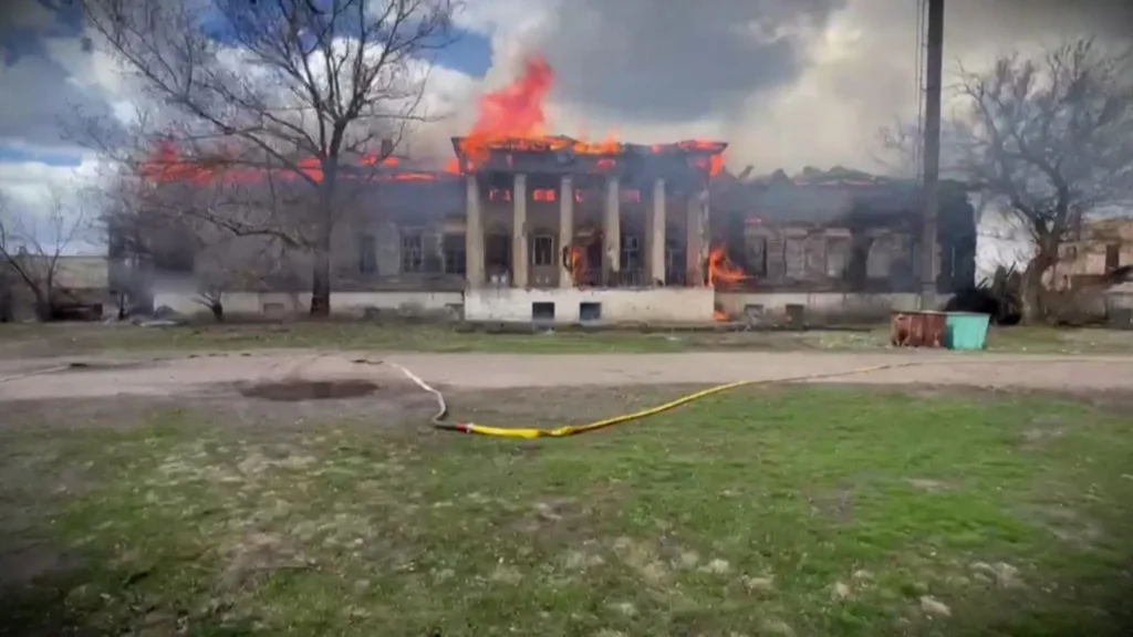 Video: Historic building in Ukraine up in flames after Russia drone attack | History